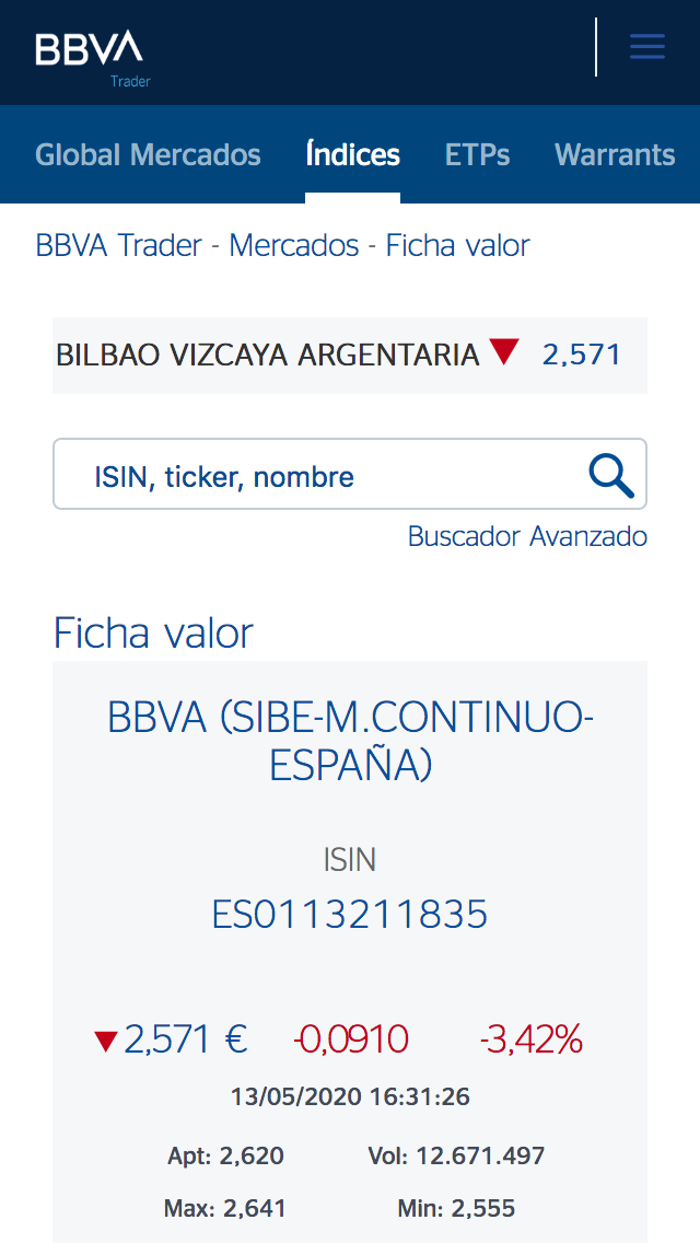BBVA Tarder - Ficha Componente